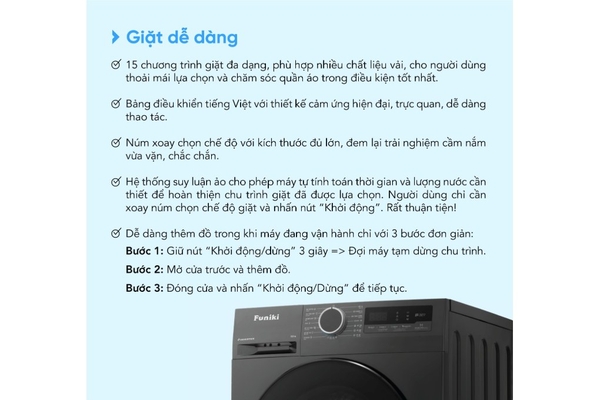 Máy giặt Funiki Inverter 9.5 kg HWM F895ADG Hàng Thái Lan