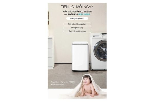 Máy giặt mini Lumias giặt nước nóng 3 kg WS050WH