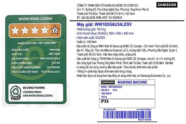 Máy giặt Samsung Inverter lồng ngang 10 kg WW10DG6U34LESV - ảnh 6