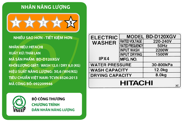 Máy giặt sấy Hitachi Inverter 12/8 kg BD-D120XGV MAG - ảnh 9