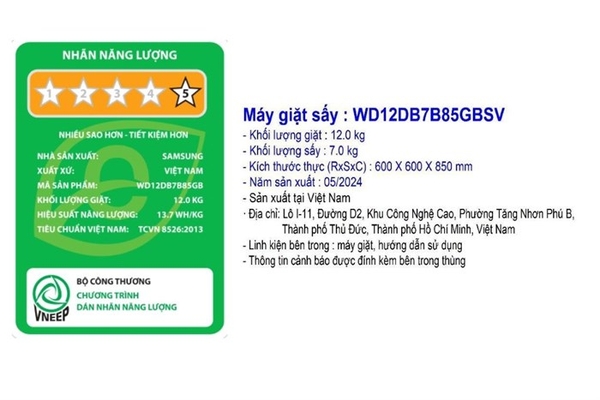 Máy giặt sấy Samsung Bespoke Inverter 12/7 kg WD12DB7B85GBSV - ảnh 7