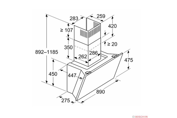 Máy hút mùi kính vát Bosch DWK91LT60 Serie 8