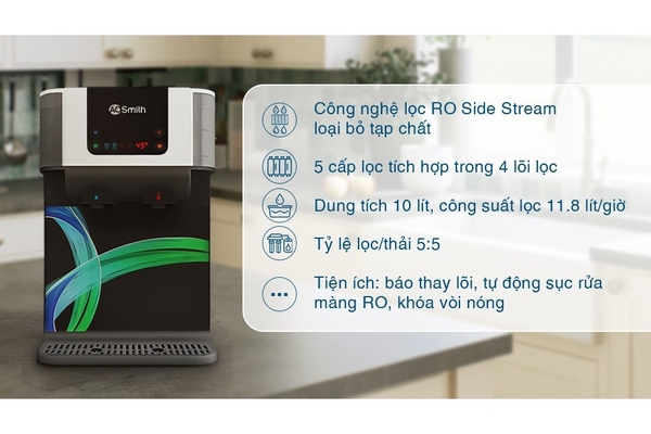 Máy Lọc Nước RO A. O. Smith ROSS Để Bàn Nóng-Ấm-Thường ECO-AOC75PUR