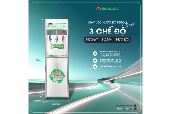 Máy lọc nước RO Feroli.,JSC vỏ inox 3 chế độ nóng - lạnh - nguội