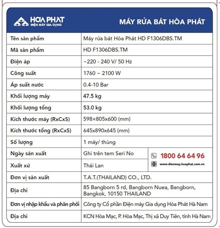Máy rửa bát độc lập Hòa Phát 13 bộ HD F1306DBS TM - ảnh 7