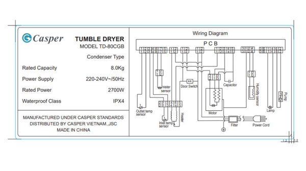 Máy sấy ngưng tụ Casper 8 kg TD-80CGB - ảnh 11