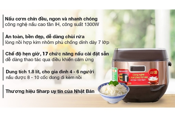 Nồi Cơm Điện Cao Tần Sharp KS-IH191V-GL 1.8L Màu Vàng Đồng