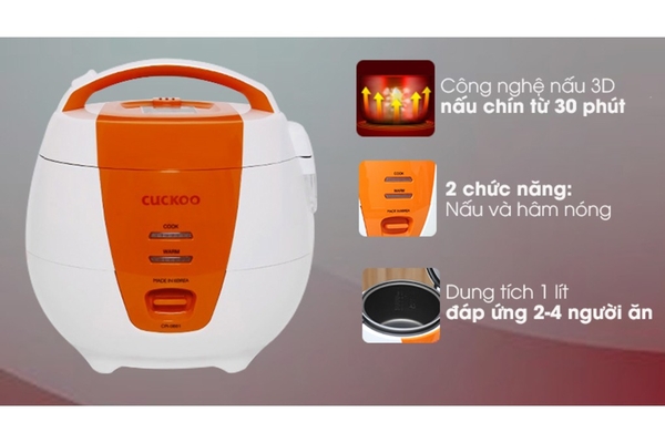 Nồi cơm điện cơ Cuckoo Gia nhiệt 4 chiều 1.08 lít CR-0661 Xuất xứ Hàn Quốc, Màu Cam/Xanh