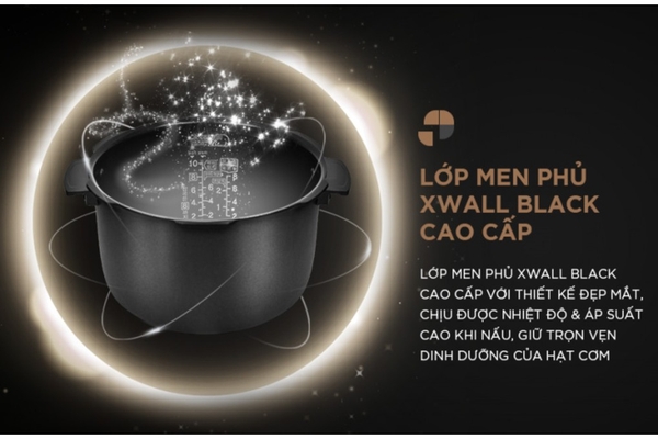 Nồi cơm điện tử áp suất Cuckoo Lòng nồi kim cương X-Wall Black 1.8 lít CRP-PWV1008F, Màu Đen Bạc