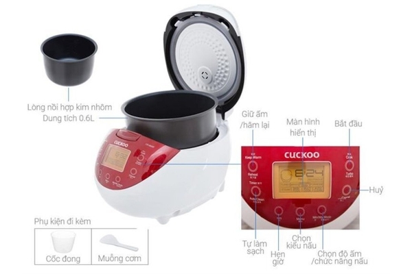 Nồi cơm điện tử Cuckoo Gia nhiệt 1D 1.08 lít CR-0655F, Màu Đỏ Đen