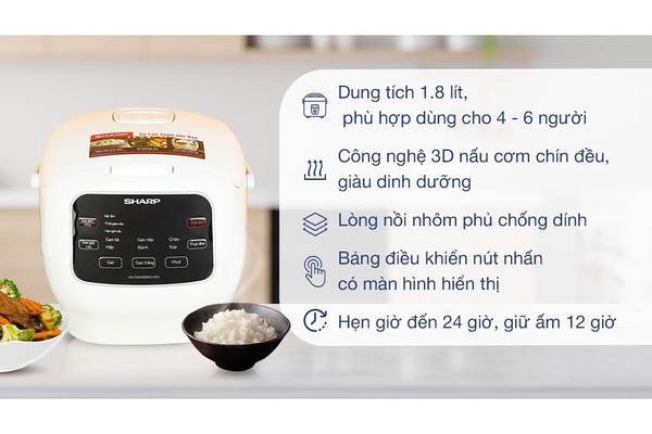 Nồi Cơm Điện Tử Sharp KS-COM183MV-WH 1.8L Màu Trắng