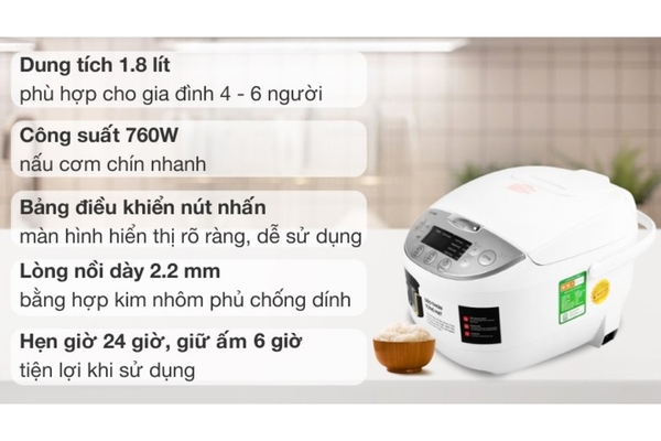 Nồi cơm điện tử Toshiba 11 chế độ nấu 1.8 lít RC-18DH2PV(W) Màu Trắng