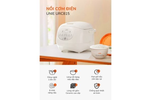 Nồi Cơm Điện Tử Unie URC815 1.5L Lòng Gốm Ceramic