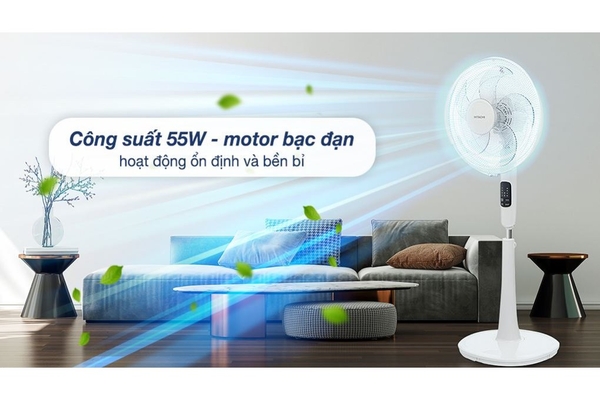 Quạt đứng Hitachi 5 cánh điều khiển từ xa 40cm LF-A6RCWM – Màu Trắng