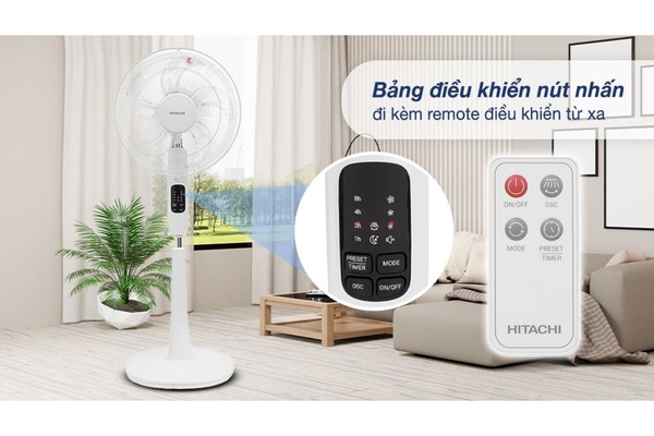 Quạt đứng Hitachi 5 cánh điều khiển từ xa 40cm LF-A6RCWM – Màu Trắng