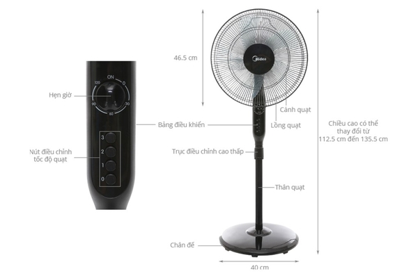 Quạt đứng Midea 5 cánh 40cm FS40-15Q