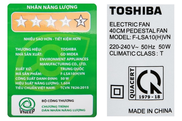 Quạt đứng Toshiba 5 cánh 40cm F-LSA10(H)VN – Màu Xám