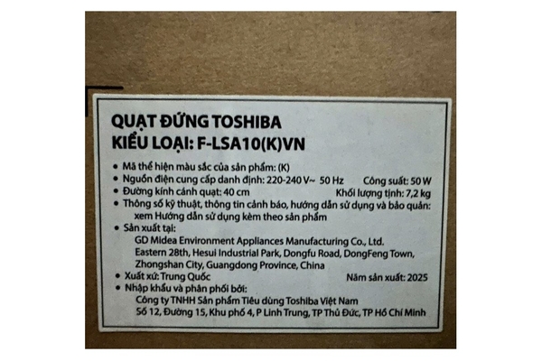 Quạt đứng Toshiba 5 cánh 40cm F-LSA10(K)VN – Màu Đen