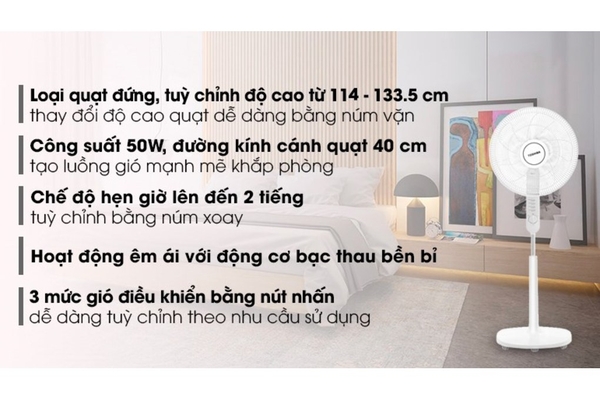 Quạt đứng Toshiba 5 cánh 40cm F-LSA10(W)VN – Màu Trắng