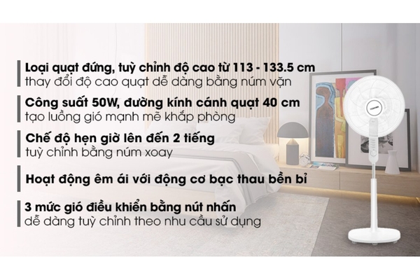Quạt đứng Toshiba 5 cánh 40cm F-LSA10(W)VN – Màu Trắng