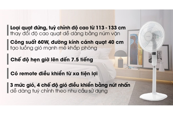 Quạt đứng Toshiba 5 cánh điều khiển từ xa 40cm F-LSA20(H)VN – Màu Xám