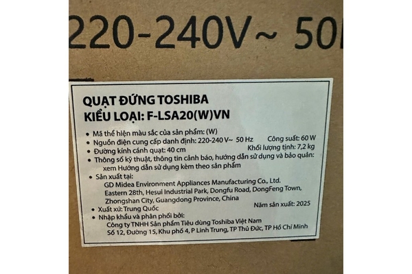 Quạt đứng Toshiba 5 cánh điều khiển từ xa 40cm F-LSA20(W)VN – Màu Trắng