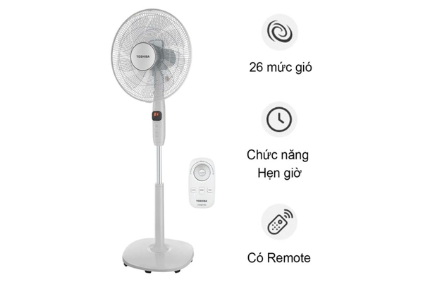 Quạt đứng Toshiba 9 cánh động cơ DC điều khiển từ xa 40cm F-LSD10(H)VN – Màu Xám
