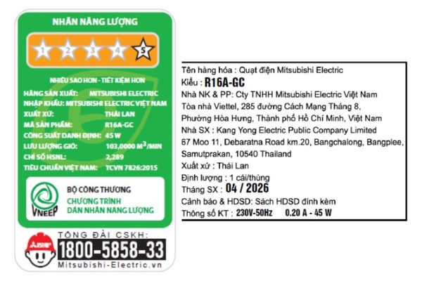 Quạt lửng Mitsubishi 3 cánh 40cm R16A-GC Hàng Thái Lan