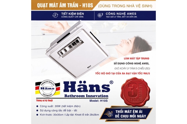 Quạt mát âm trần Hans 39W H10S