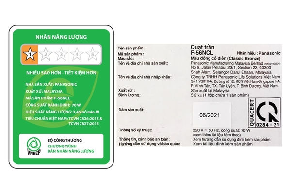 Quạt trần Panasonic 3 cánh 140cm F-56NCL Nhập khẩu Malaysia