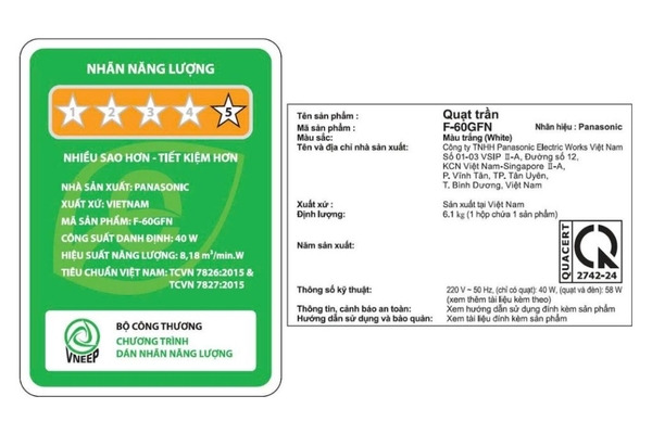 Quạt trần Panasonic 5 cánh động cơ DC có đèn LED điều khiển từ xa 150cm F-60GFN