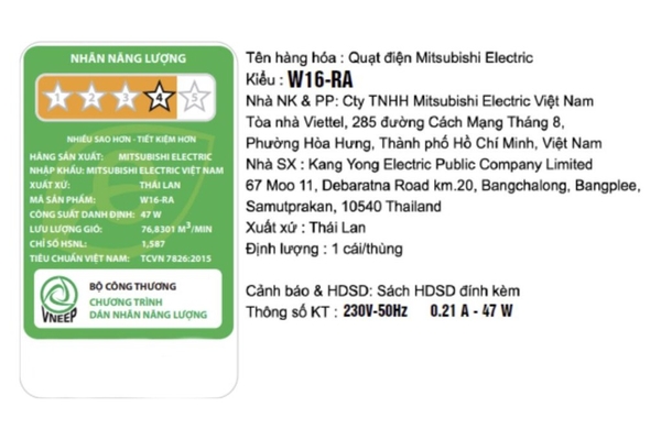 Quạt treo tường Mitsubishi 3 cánh điều khiển từ xa 40cm W16-RA Hàng Thái Lan