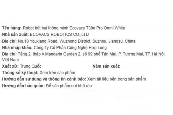 Robot hút bụi lau nhà Ecovacs T30e Pro Omni Trắng