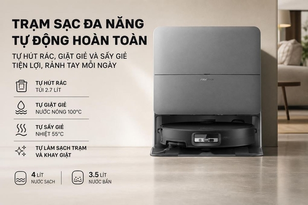 Robot hút bụi lau nhà Roborock Saros 20 Sonic Complete - Đen