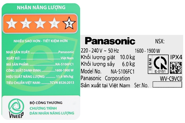 Máy giặt sấy Panasonic Inverter 10/6 kg NA-S106FC1LV - ảnh 9