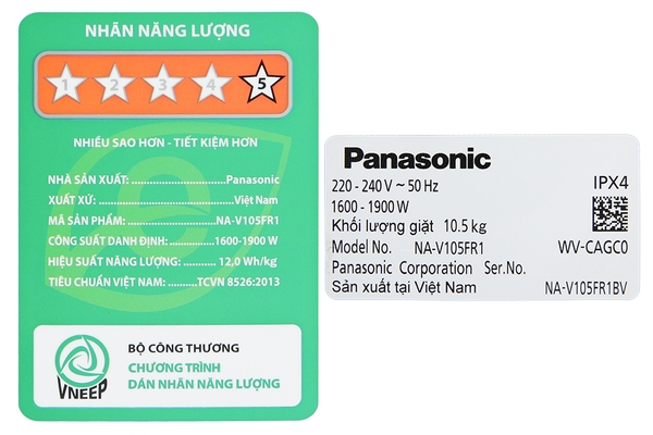 Máy giặt sấy Panasonic Inverter 10.5/2 kg NA-V105FR1BV - ảnh 9