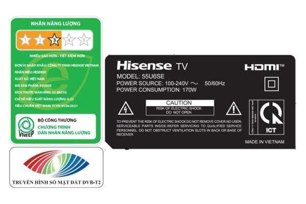 Smart Tivi Mini LED Hisense AI 4K 55 inch 55U6SE Mới 2026