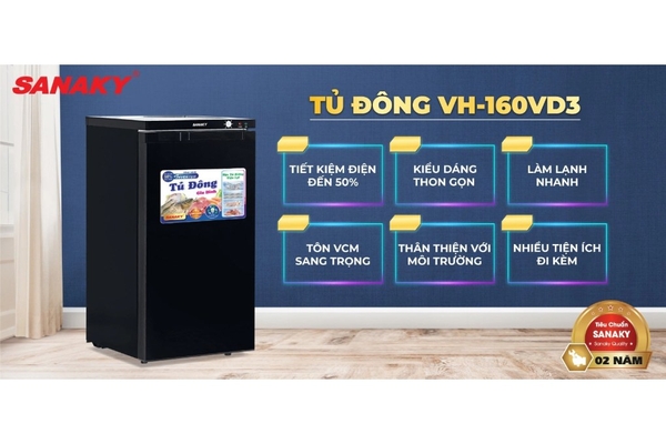 Tủ đông đứng Sanaky Inverter 118 lít VH-160VD3