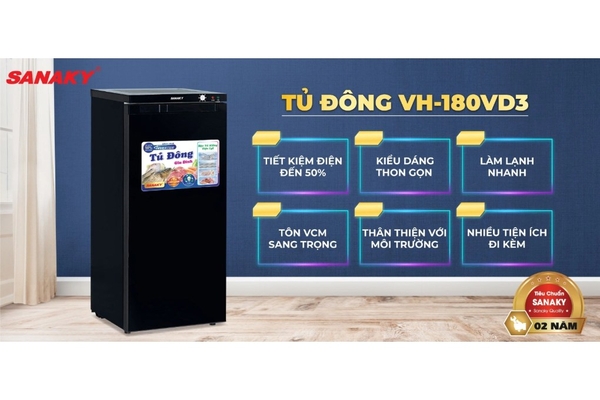 Tủ đông đứng Sanaky Inverter 150 lít VH-180VD3