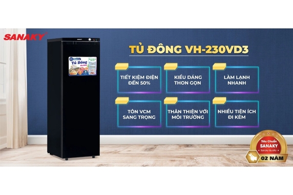 Tủ đông đứng Sanaky Inverter 213 lít VH-230VD3