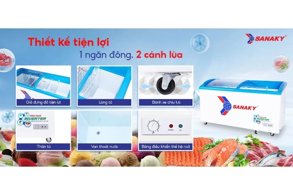 Tủ đông kính lùa Sanaky Inverter 437 lít VH-6899K3