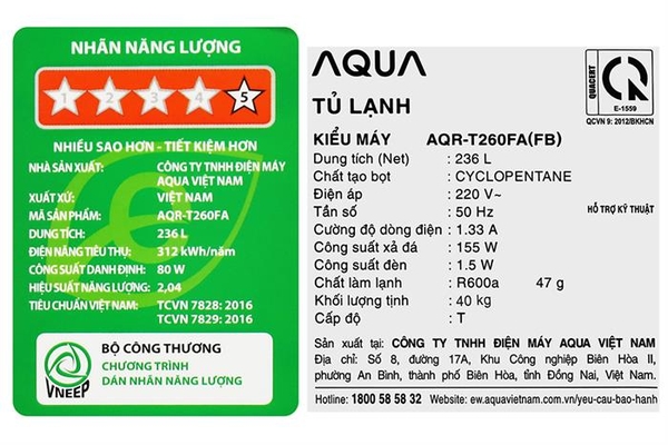 Tủ lạnh Aqua Inverter 236 lít AQR-T260FA(FB) - ảnh 15