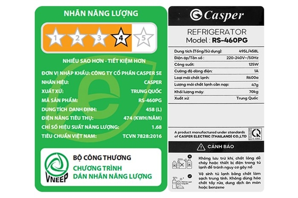 Tủ lạnh Side By Side Casper Inverter 458 lít RS-460PG