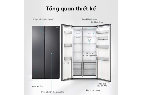 Tủ lạnh Hisense Inverter 544 lít Side By Side RS708N4EBN Mới 2026