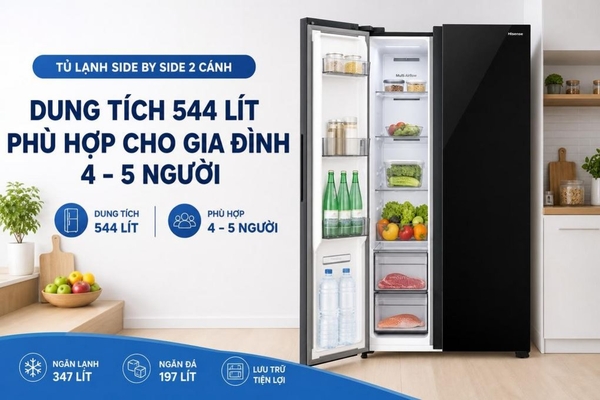 Tủ lạnh Hisense Inverter 544 lít Side By Side RS708N4EBU Mới 2026