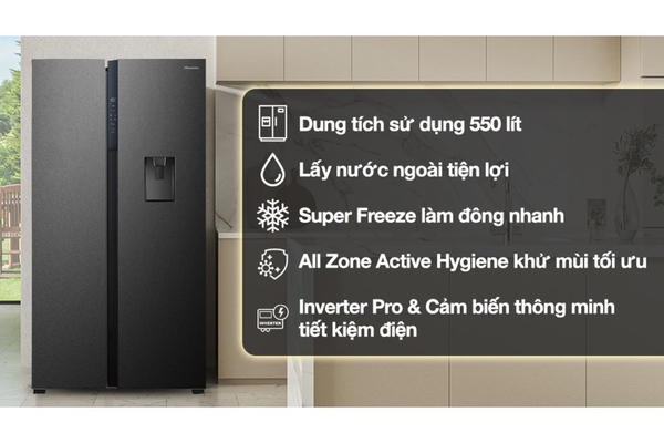 Tủ lạnh Hisense Inverter 550 lít Side By Side RS708N4EBND