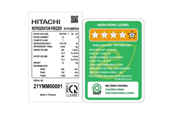 Tủ lạnh Hitachi Inverter 349 lít R-FVY480PGV0(GMG)