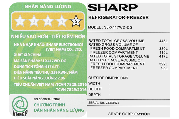Tủ lạnh Sharp Inverter 417 lít SJ-X417WD-DG - ảnh 16