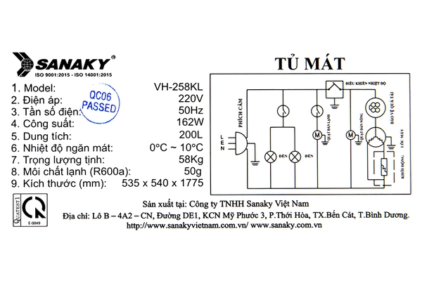 Tủ mát Sanaky 200 lít VH-258KL