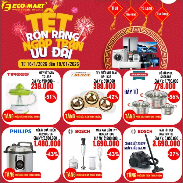 🎊 TẾT RỘN RÀNG – NGẬP TRÀN ƯU ĐÃI tại ECO-MART 🎊 - ⏰ Thời gian: từ 16/01 đến 18/01/2026
